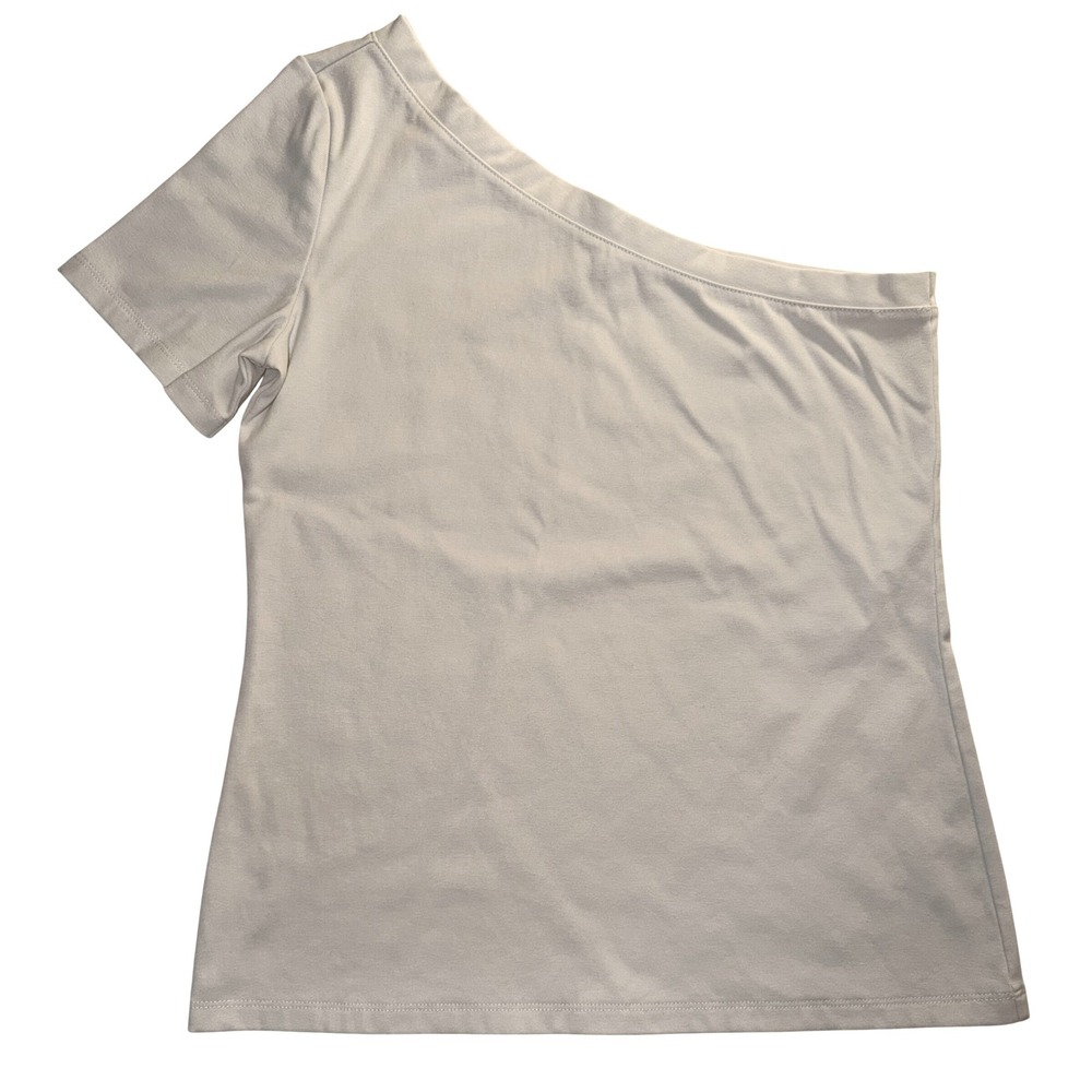Ann Taylor One Shoulder Tee Sz Small Off White Capsule Elevated Date Night Basic